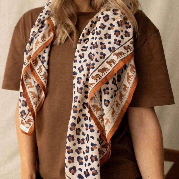 Big Foulard en coton Dupatta Léopard Rust