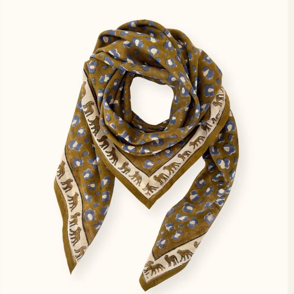Big Foulard en coton Dupatta Léopard Tapenade