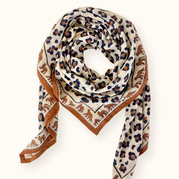 Big Foulard en coton Dupatta Léopard Rust