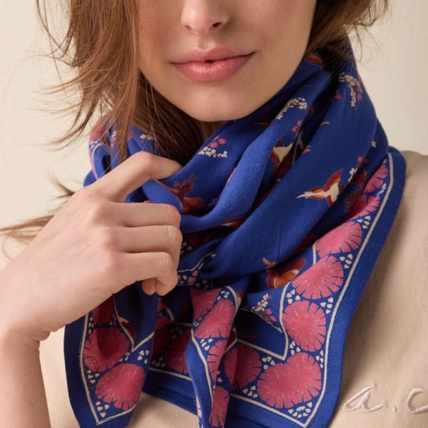 Big Foulard LATIKA Cerisier bleu royal