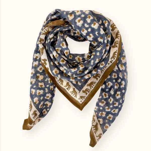 Big Foulard en coton Dupatta Léopard Météorite