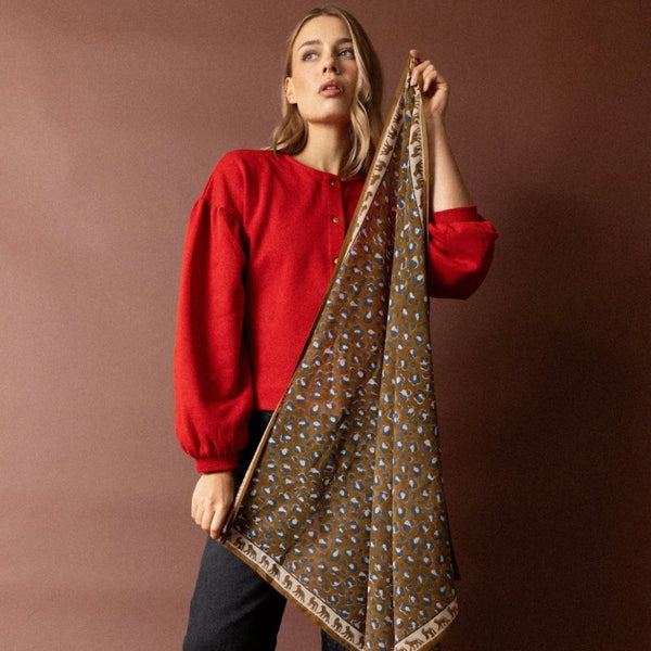 Big Foulard en coton Dupatta Léopard Tapenade