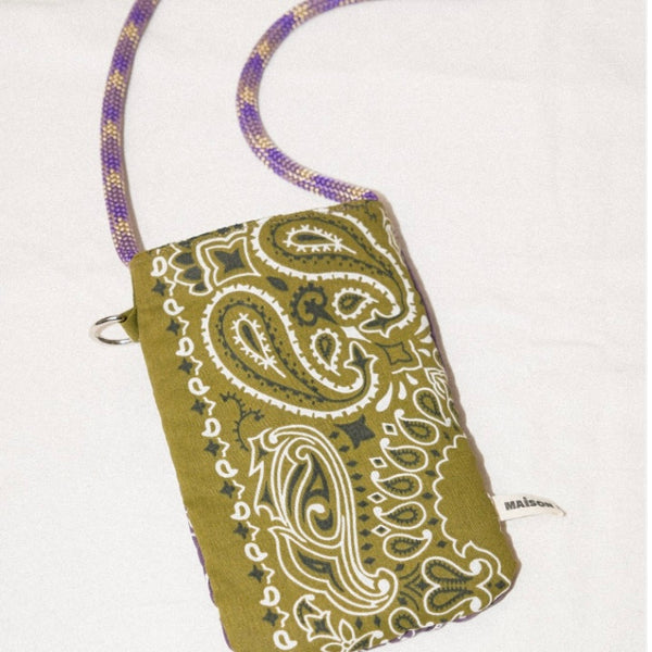 Pochette téléphone vert olive et prune