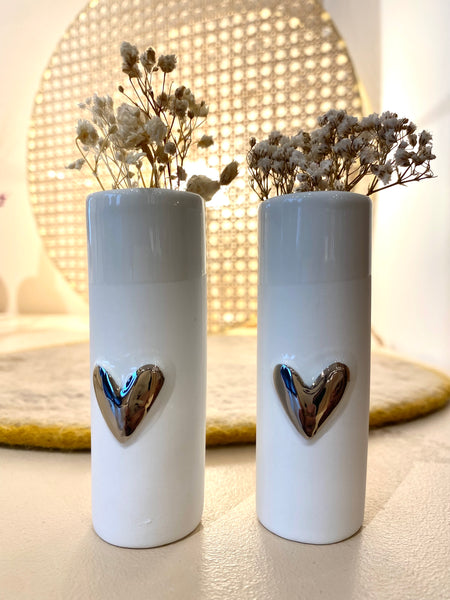 Minis vases porcelaine "coeur argent" (Set de 2)