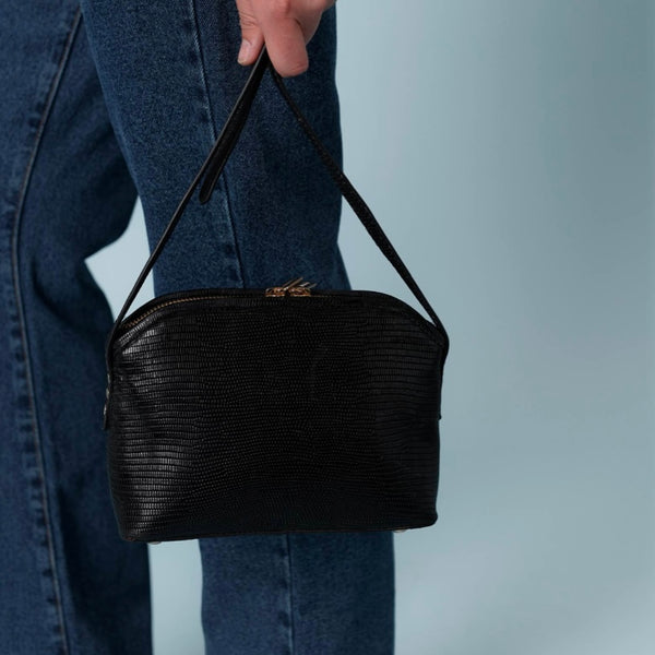 Mini sac bandoulière en cuir embossé noir