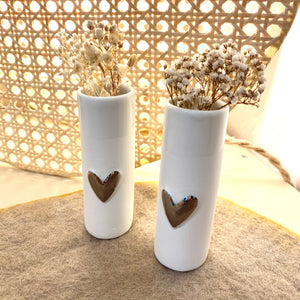 Minis vases porcelaine "coeur argent" (Set de 2)